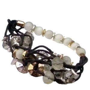 Vintage Double Sided Bead Bracelet with White Tigers Eye and Glass Crystal Beads